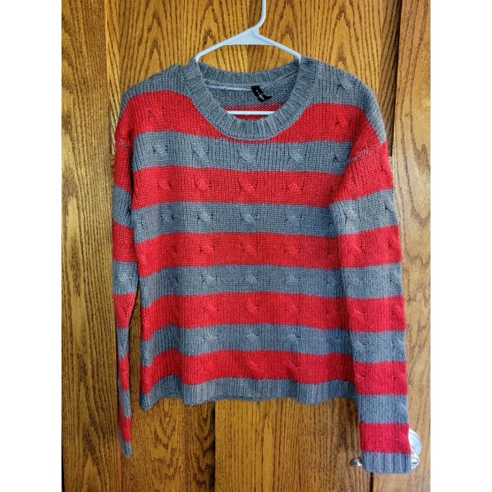 (XS) Eric + Lani Red & Grey Striped Sweater